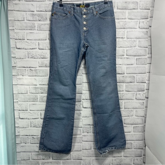 Todd Oldham Vintage Button Fly Distressed Bootcut Jeans 9 - Picture 1 of 12